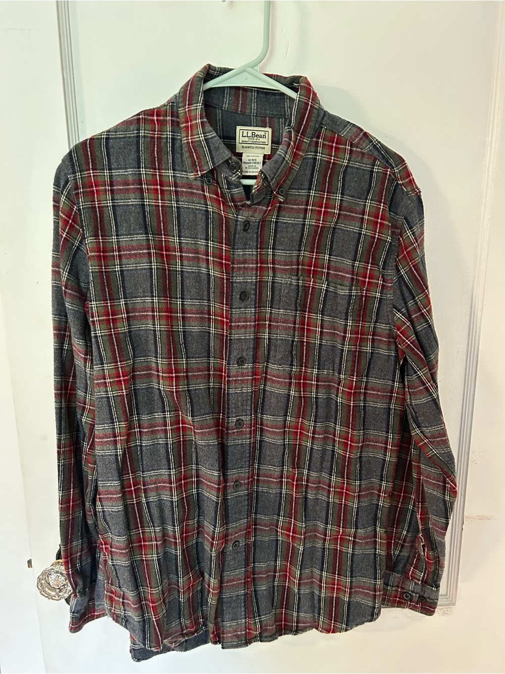 L.L. Bean Men's Red and Gray Plaid Button-Down Shirt